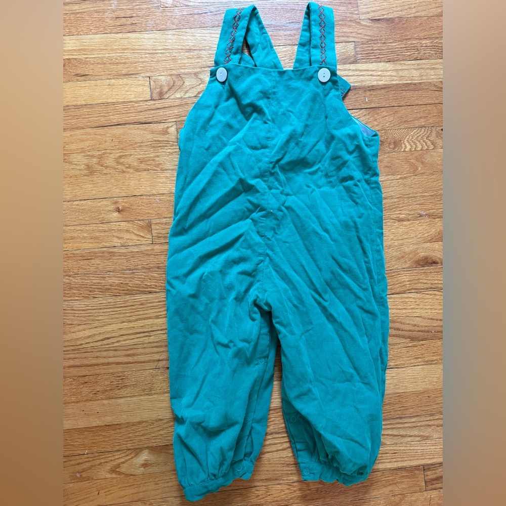 Cecil and Lou Green Overalls with Button Straps